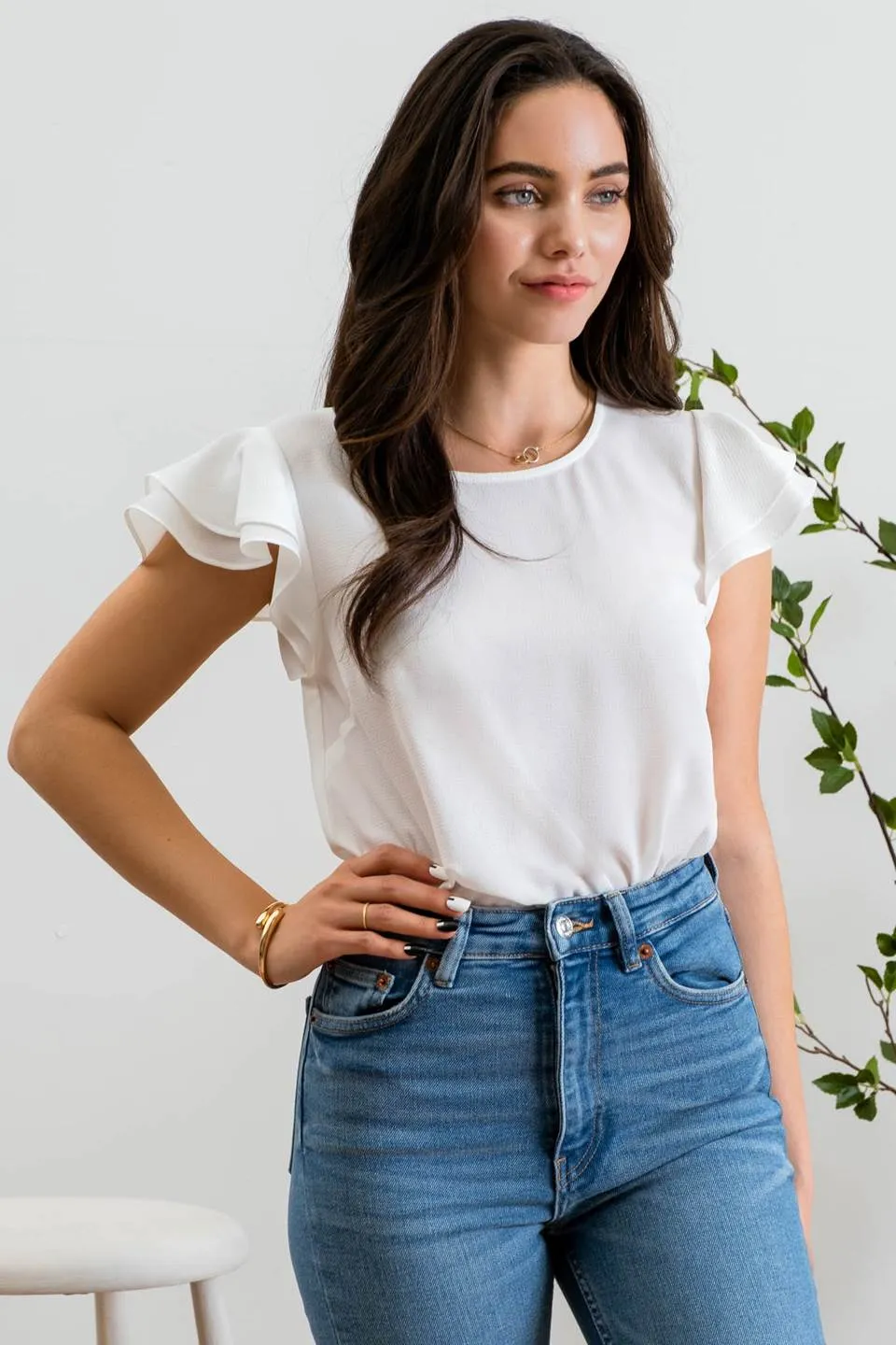LAYERED FLUTTER SLEEVE TOP sold by Blu Pepper product image thumbnail 3