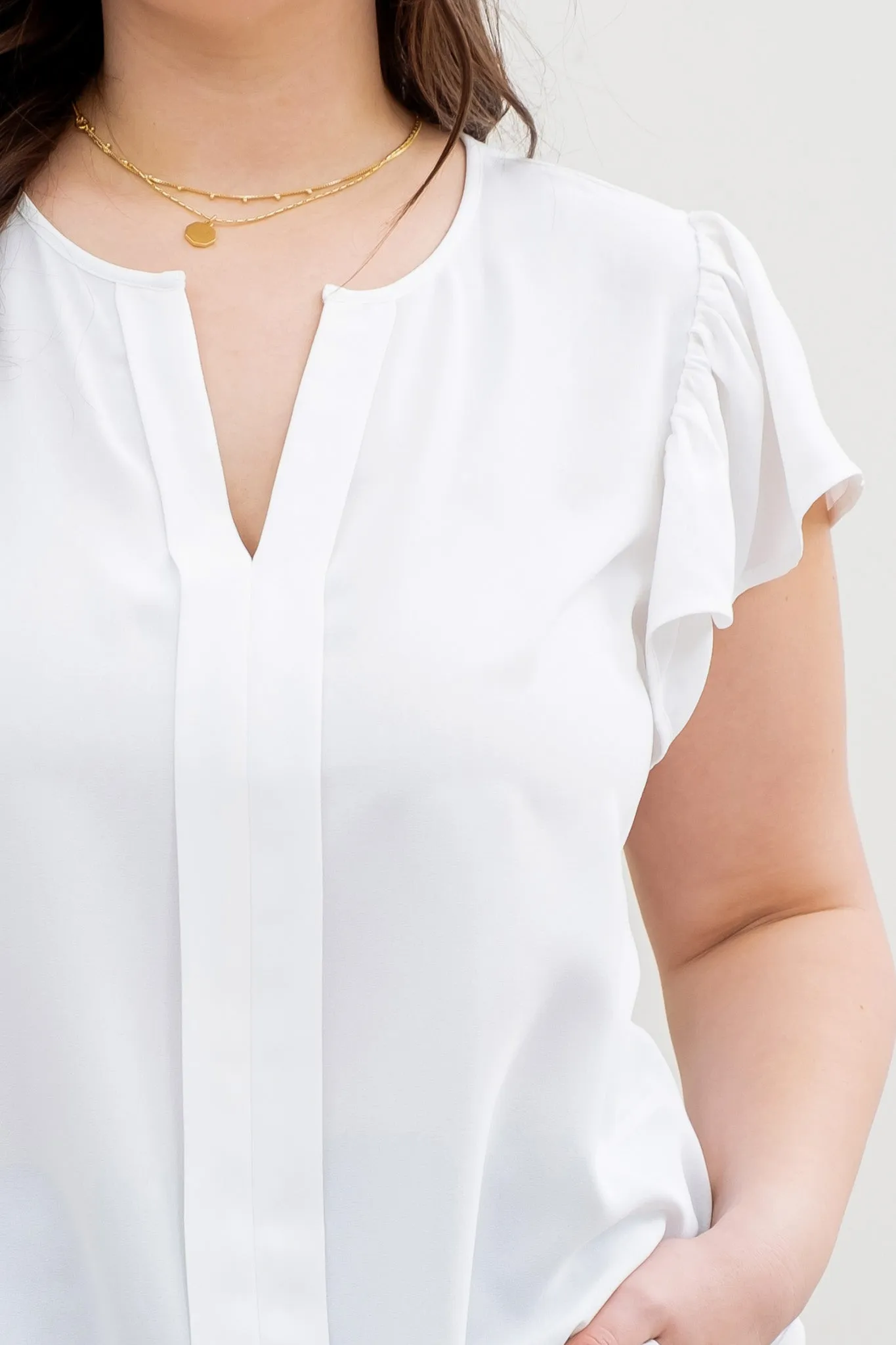 PLUS SPLIT NECK RUFFLE SLEEVE BLOUSE sold by Blu Pepper product image thumbnail 4