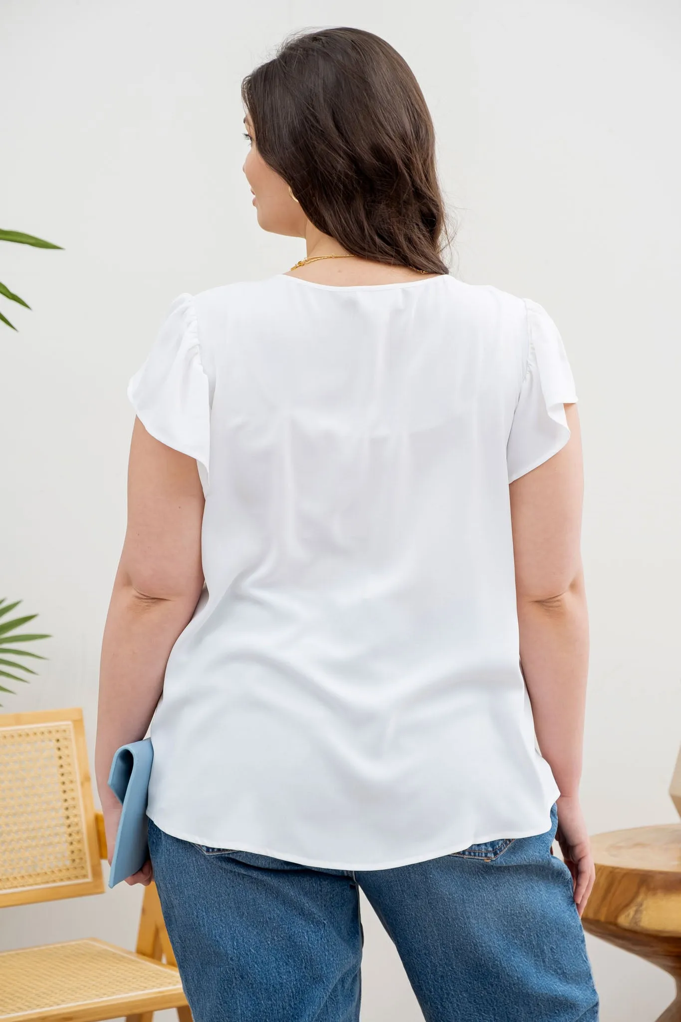 PLUS SPLIT NECK RUFFLE SLEEVE BLOUSE sold by Blu Pepper product image thumbnail 2