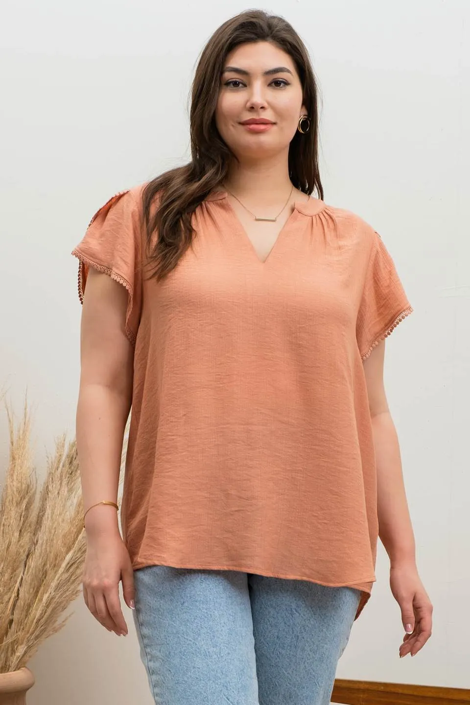 PLUS SPLIT NECK PETAL TASSEL SLEEVE BLOUSE sold by Blu Pepper product image thumbnail 3