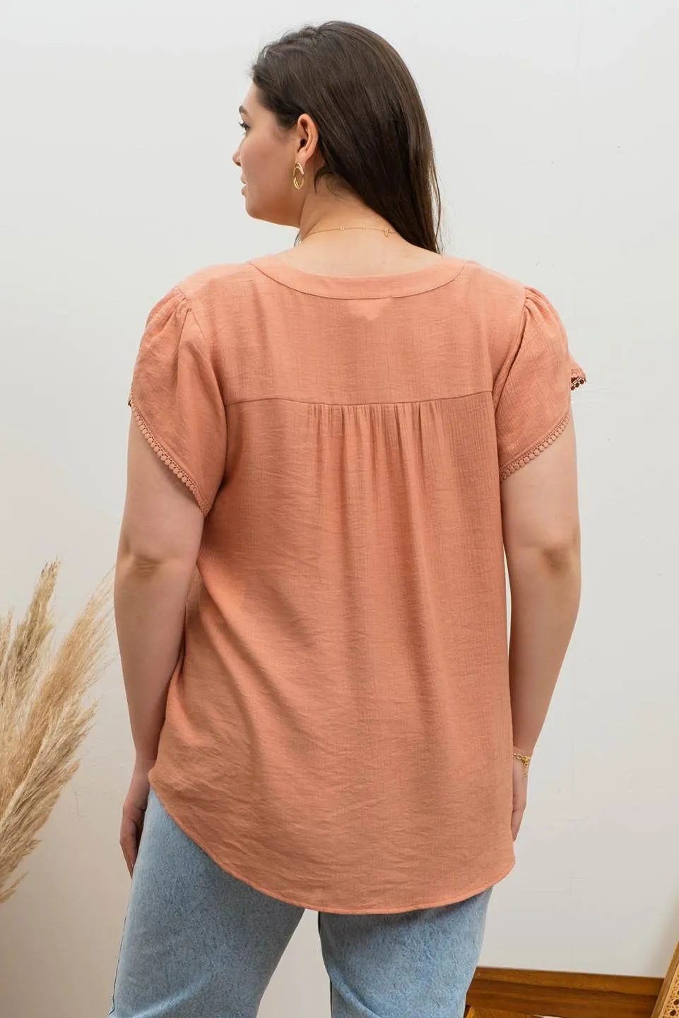 PLUS SPLIT NECK PETAL TASSEL SLEEVE BLOUSE sold by Blu Pepper product image thumbnail 4