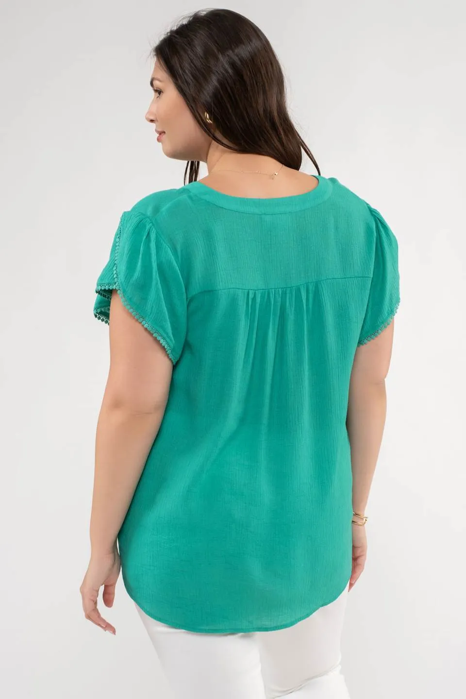 PLUS SPLIT NECK PETAL TASSEL SLEEVE BLOUSE sold by Blu Pepper product image thumbnail 2