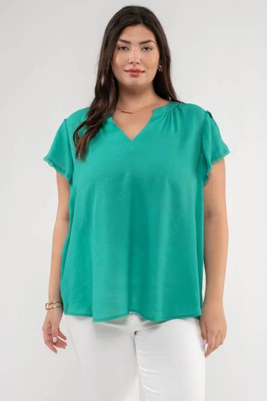 PLUS SPLIT NECK PETAL TASSEL SLEEVE BLOUSE sold by Blu Pepper