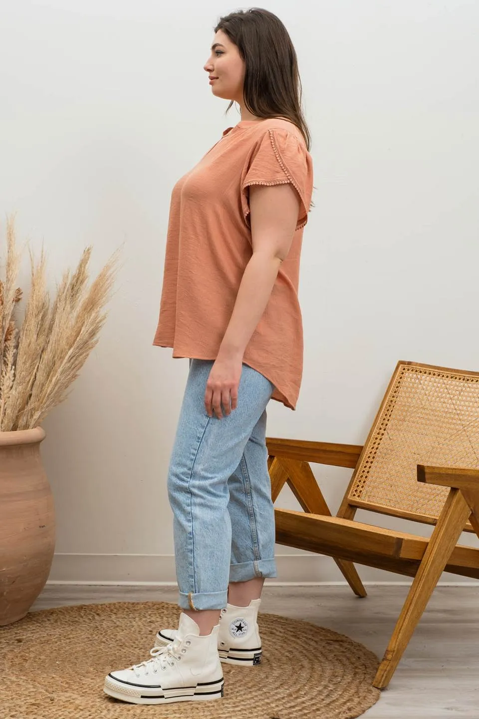 PLUS SPLIT NECK PETAL TASSEL SLEEVE BLOUSE sold by Blu Pepper product image thumbnail 5