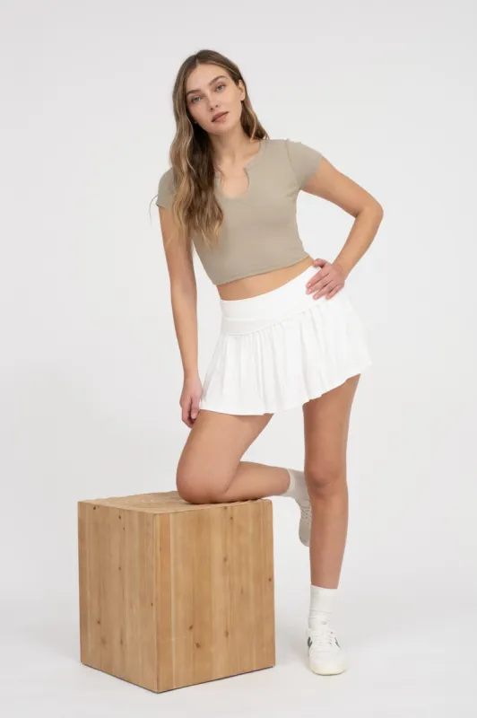 SPLIT U NECK SHORT SLEEVE KNIT CROP TOP sold by Blu Pepper