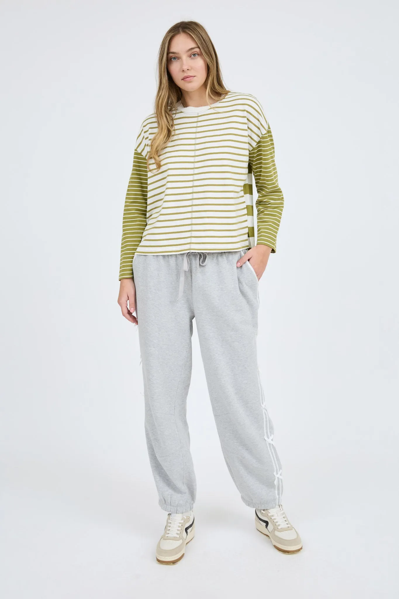 COLORBLOCK STRIPE FRONT SEAM LONG SLEEVE KNIT TOP sold by Blu Pepper product image thumbnail 5