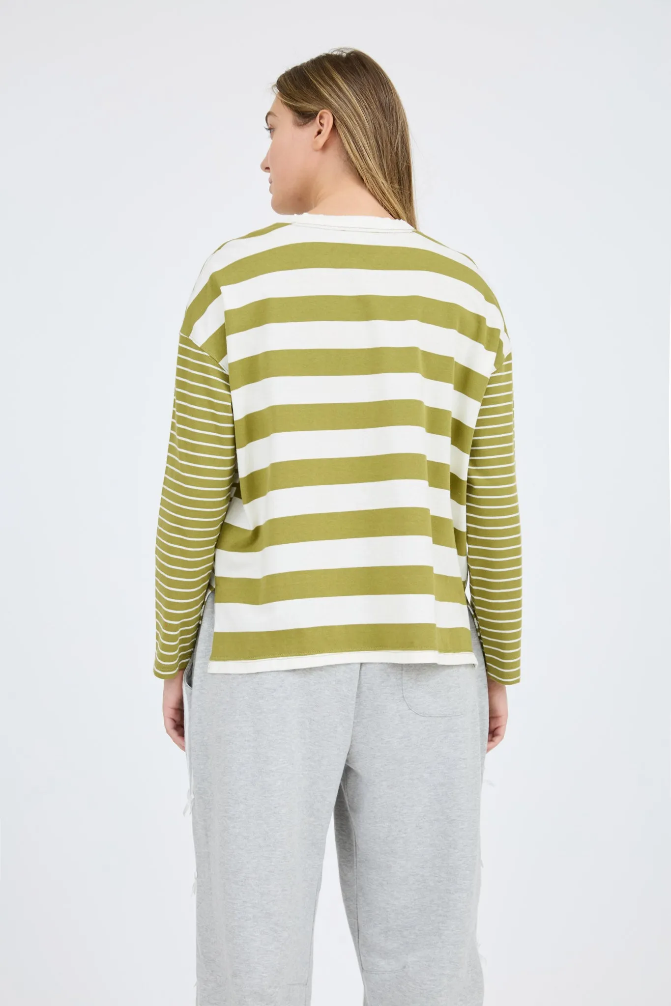 COLORBLOCK STRIPE FRONT SEAM LONG SLEEVE KNIT TOP sold by Blu Pepper product image thumbnail 2