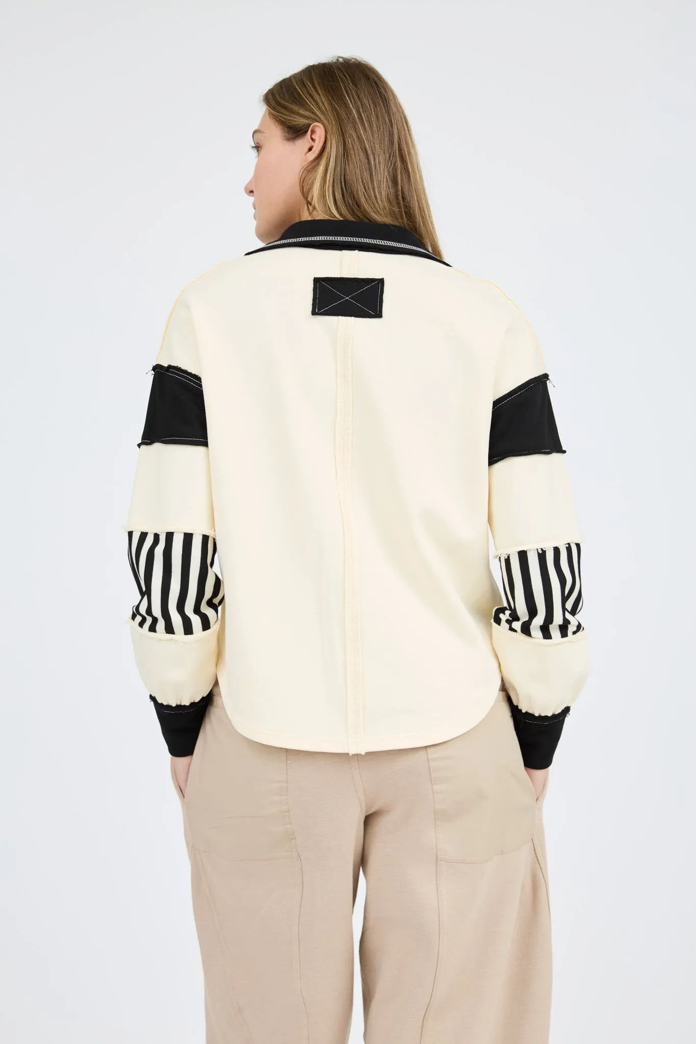 PATCHWORK STRIPE COLLARED LONG SLEEVE KNIT TOP sold by Blu Pepper product image thumbnail 2