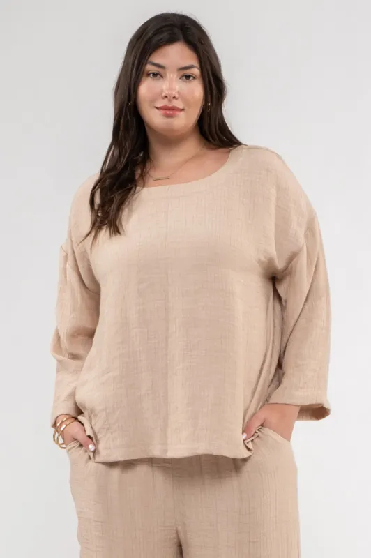 PLUS RELAXED 3/4 SLEEVE TOP sold by Blu Pepper