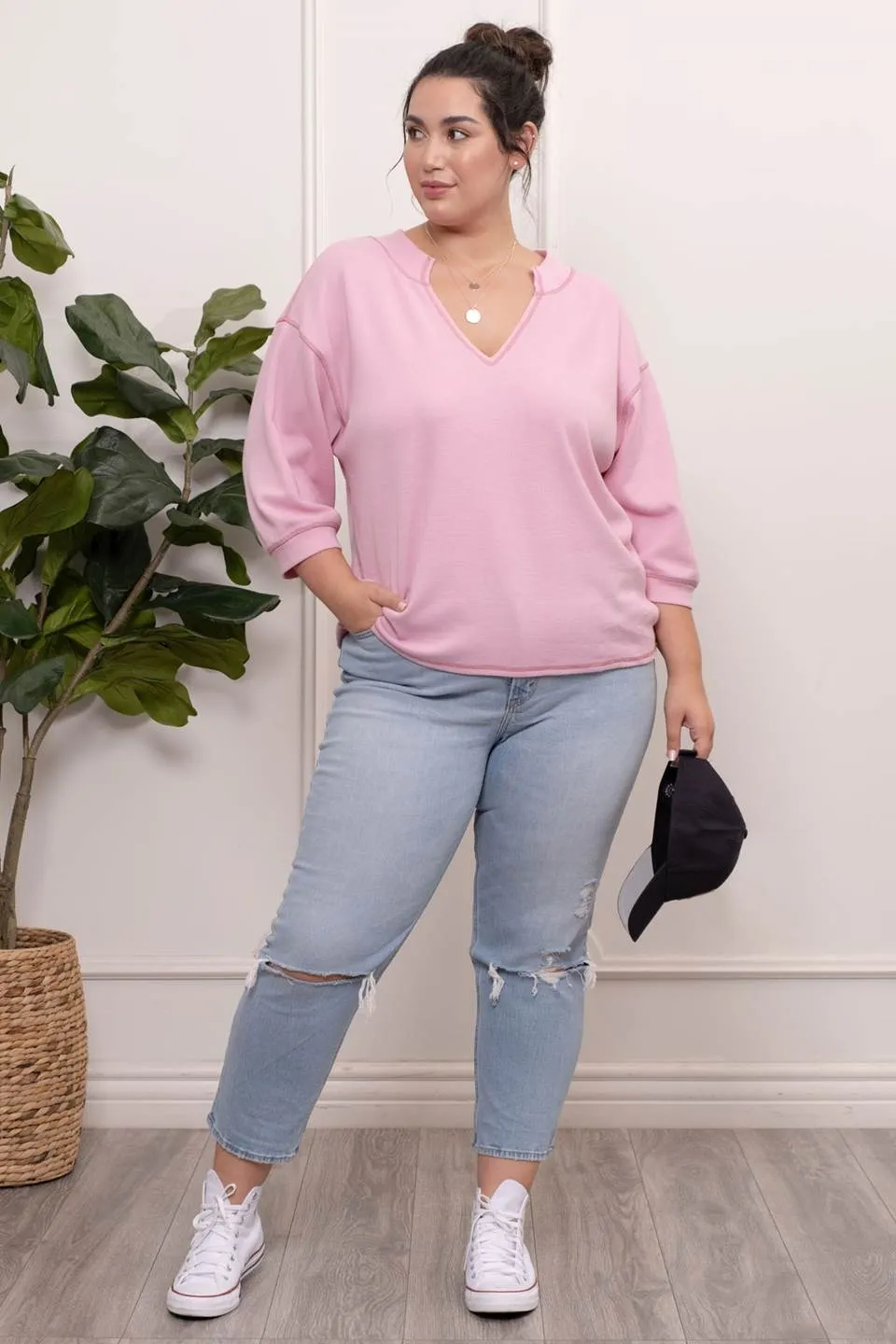 PLUS 3/4 SLEEVE KNIT TOP sold by Blu Pepper product image thumbnail 3
