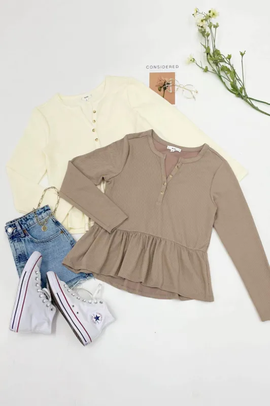 LONG SLEEVE HENLEY TOP sold by Blu Pepper