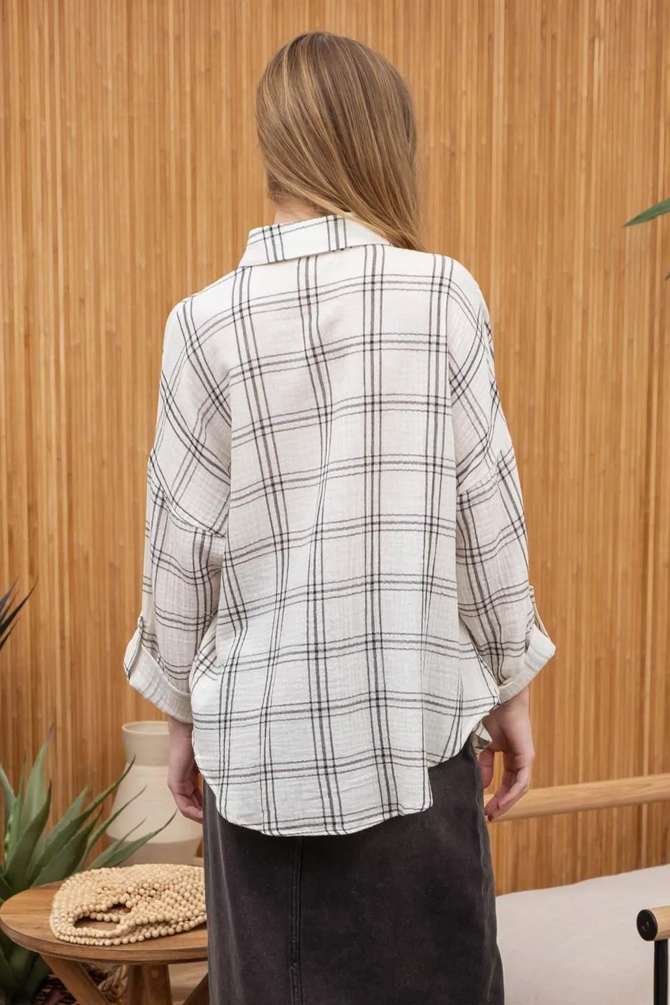 OVERSIZED GRID PLAID TOP sold by Blu Pepper product image thumbnail 2