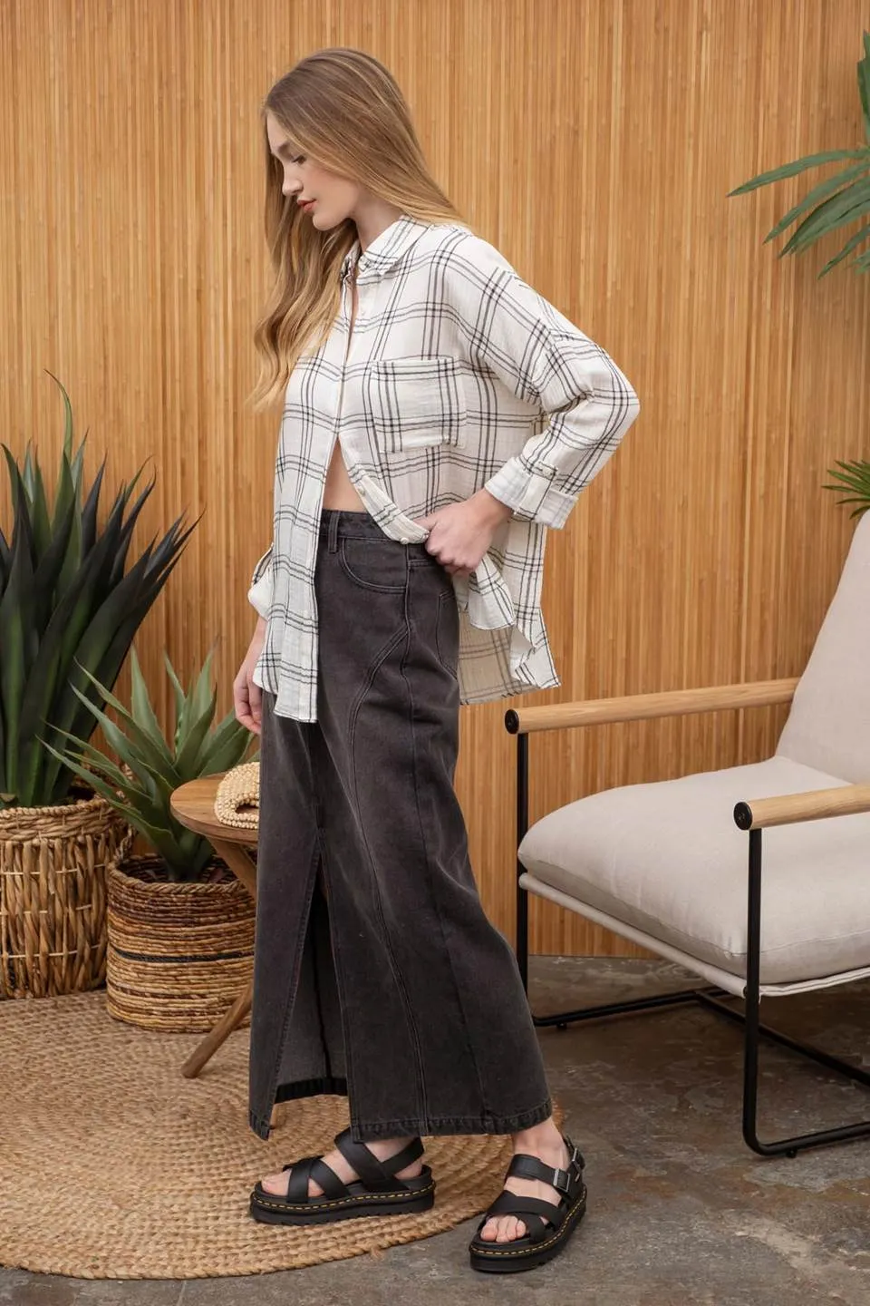 OVERSIZED GRID PLAID TOP sold by Blu Pepper product image thumbnail 3