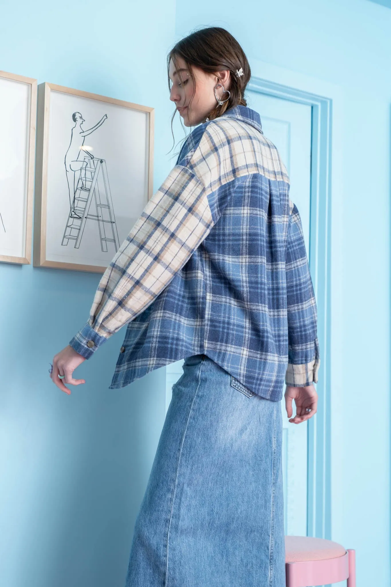 PLAID PATCHWORK BUTTON UP TOP sold by Blu Pepper product image thumbnail 3