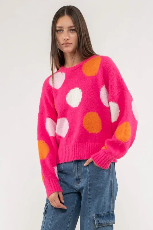 POLKA DOT CREW NECK KNIT PULLOVER SWEATER sold by Blu Pepper