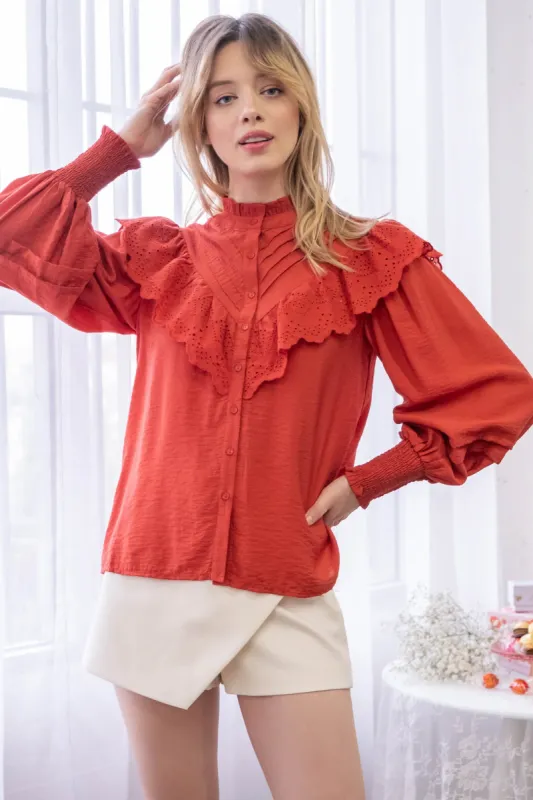 EYELET DETAIL BUTTON UP sold by Blu Pepper