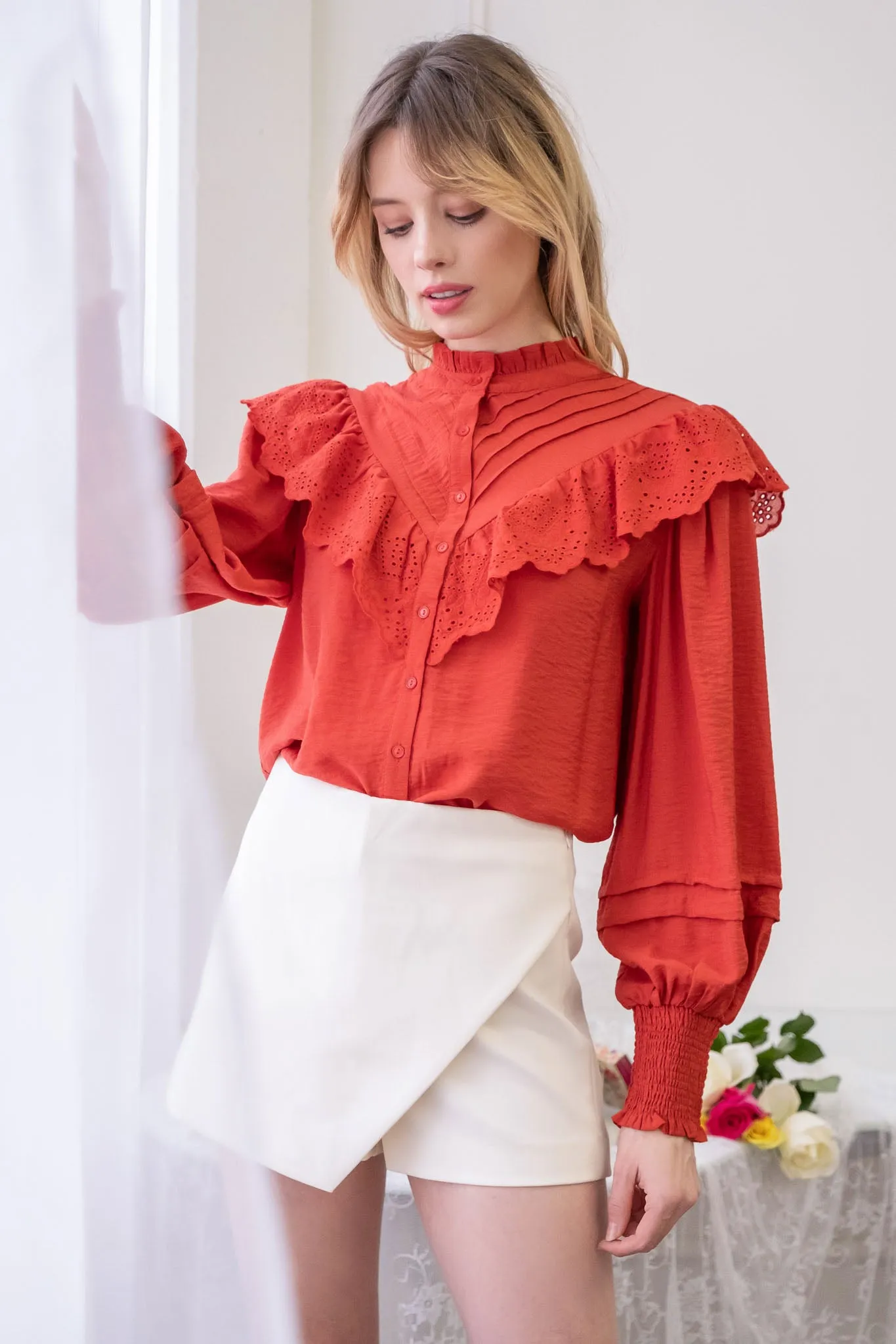 EYELET DETAIL BUTTON UP sold by Blu Pepper product image thumbnail 3