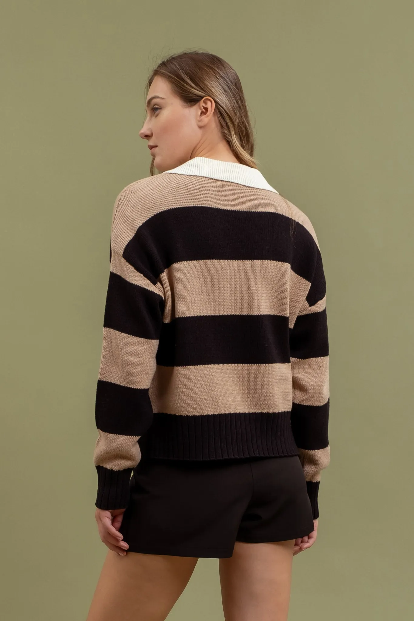 STRIPE CONTRAST COLLAR LONG SLEEVE KNIT SWEATER sold by Blu Pepper product image thumbnail 2