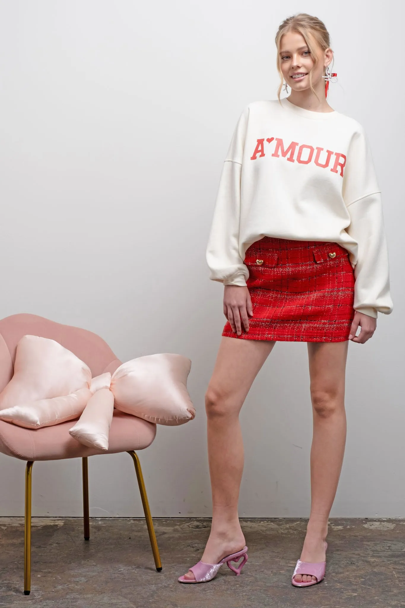 HEART BUTTON DETAIL TWEED MINI SKIRT sold by Blu Pepper