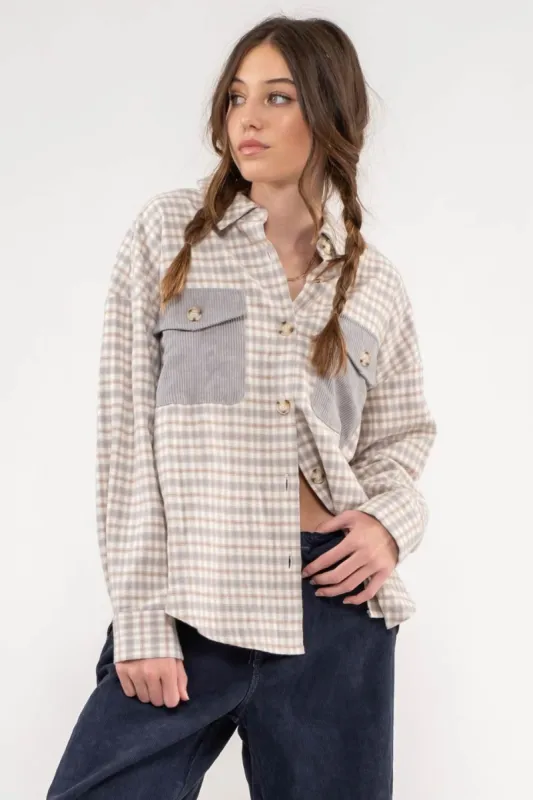 RELAXED CONTRAST PLAID SHACKET made by Blu Pepper