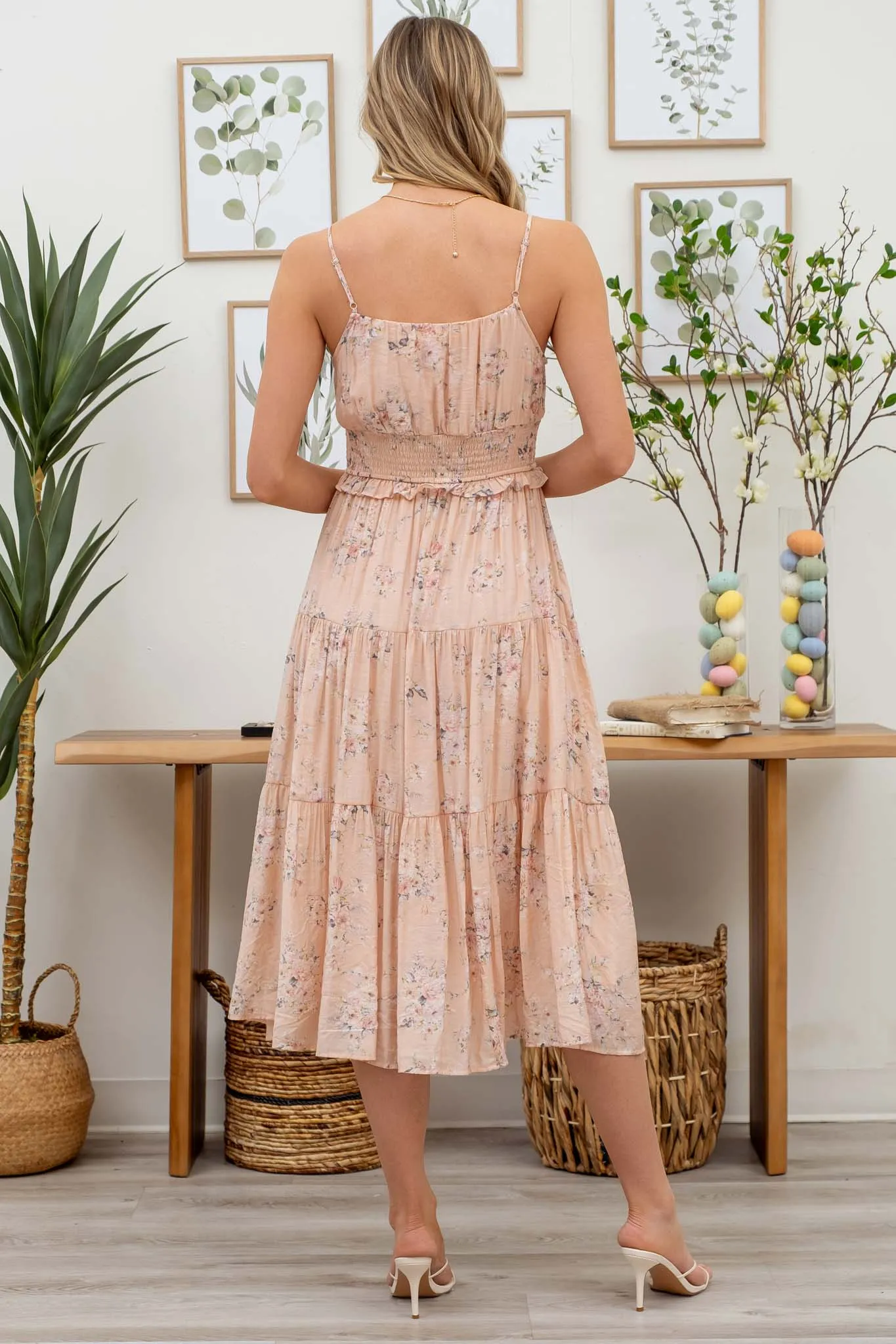 FLORAL FRONT TIE TIERED MIDI DRESS sold by Blu Pepper product image thumbnail 2