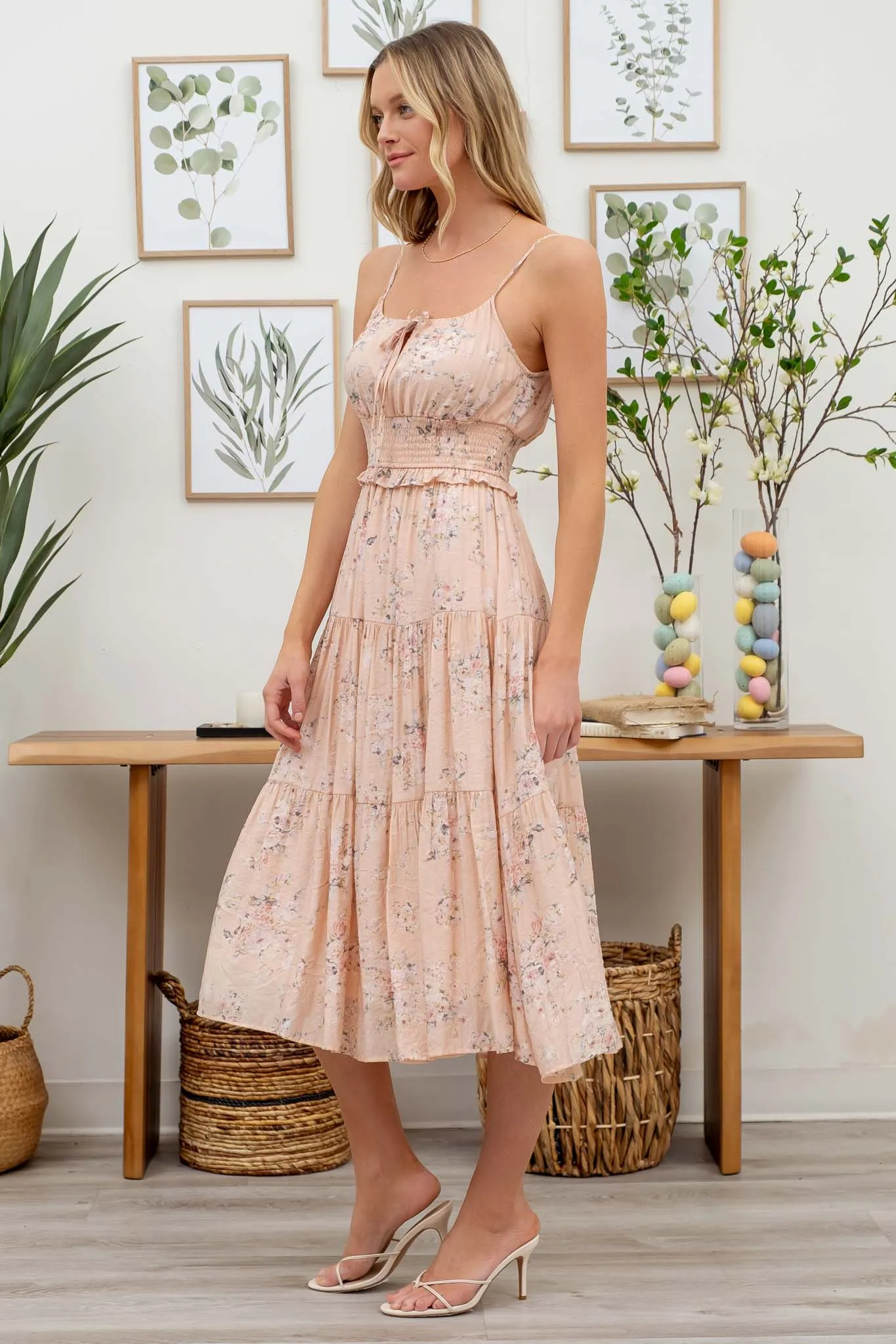 FLORAL FRONT TIE TIERED MIDI DRESS sold by Blu Pepper product image thumbnail 3