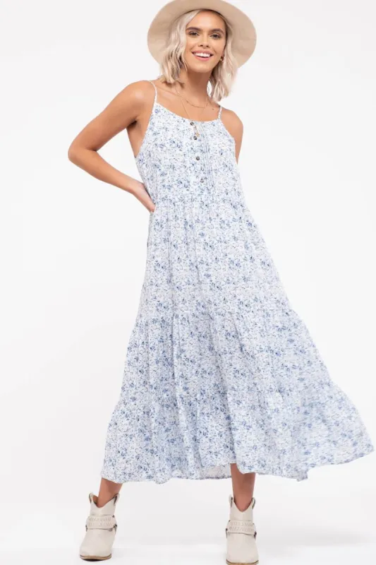 FLORAL PRINT TIERED CAMI MIDI DRESS sold by Blu Pepper
