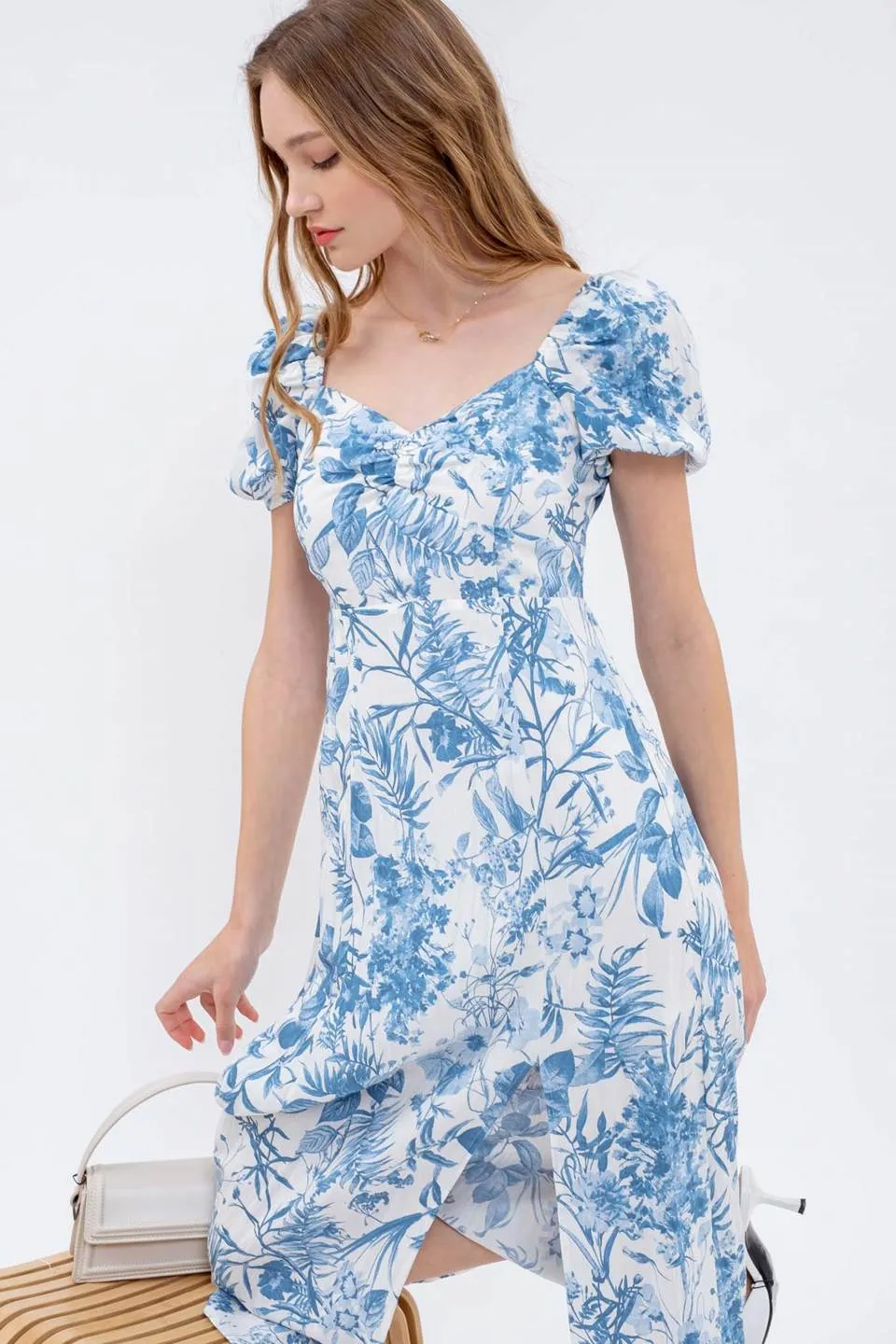 LEAF PRINT SPLIT THIGH MAXI DRESS sold by Blu Pepper product image thumbnail 5