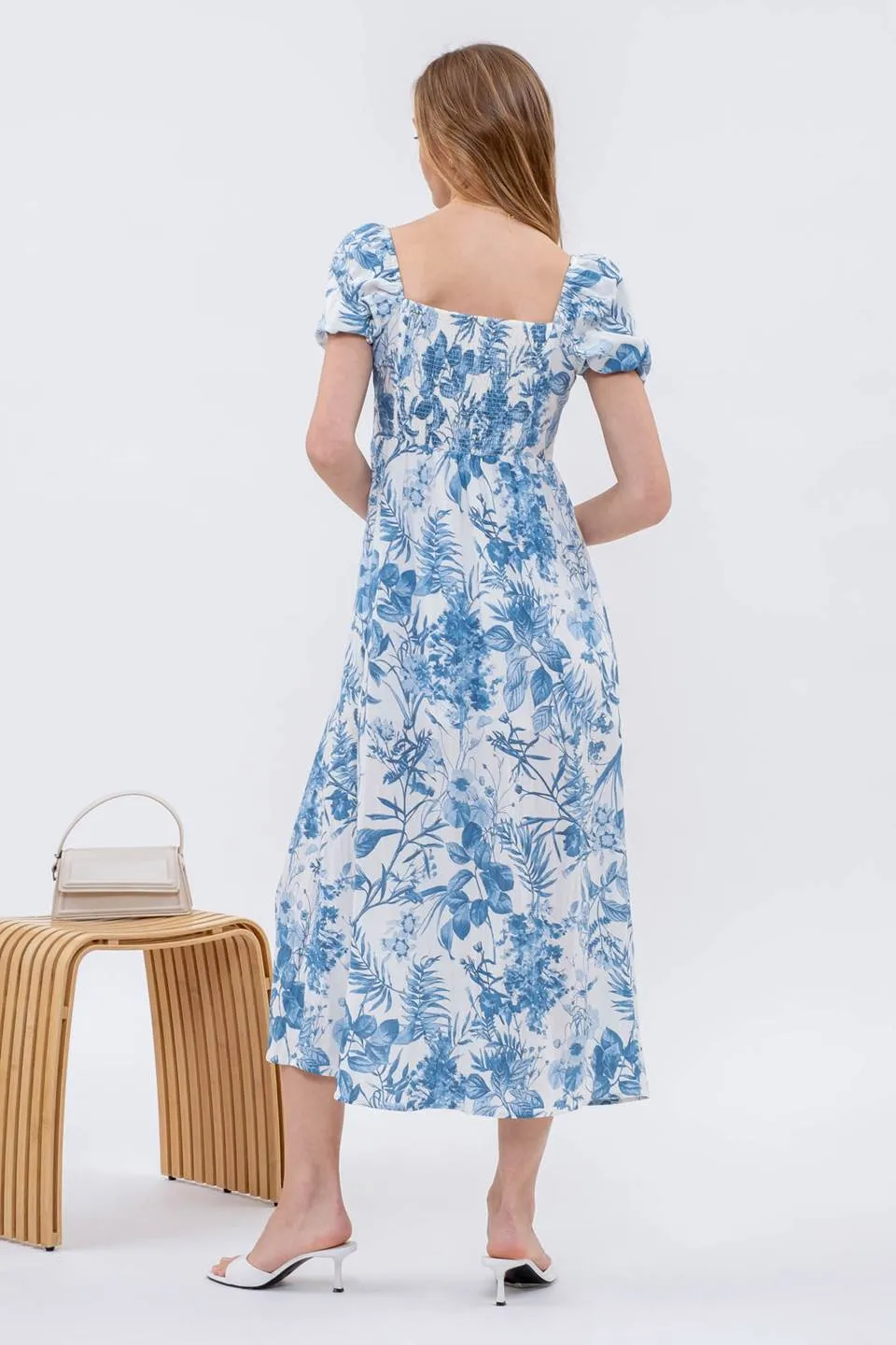 LEAF PRINT SPLIT THIGH MAXI DRESS sold by Blu Pepper product image thumbnail 2
