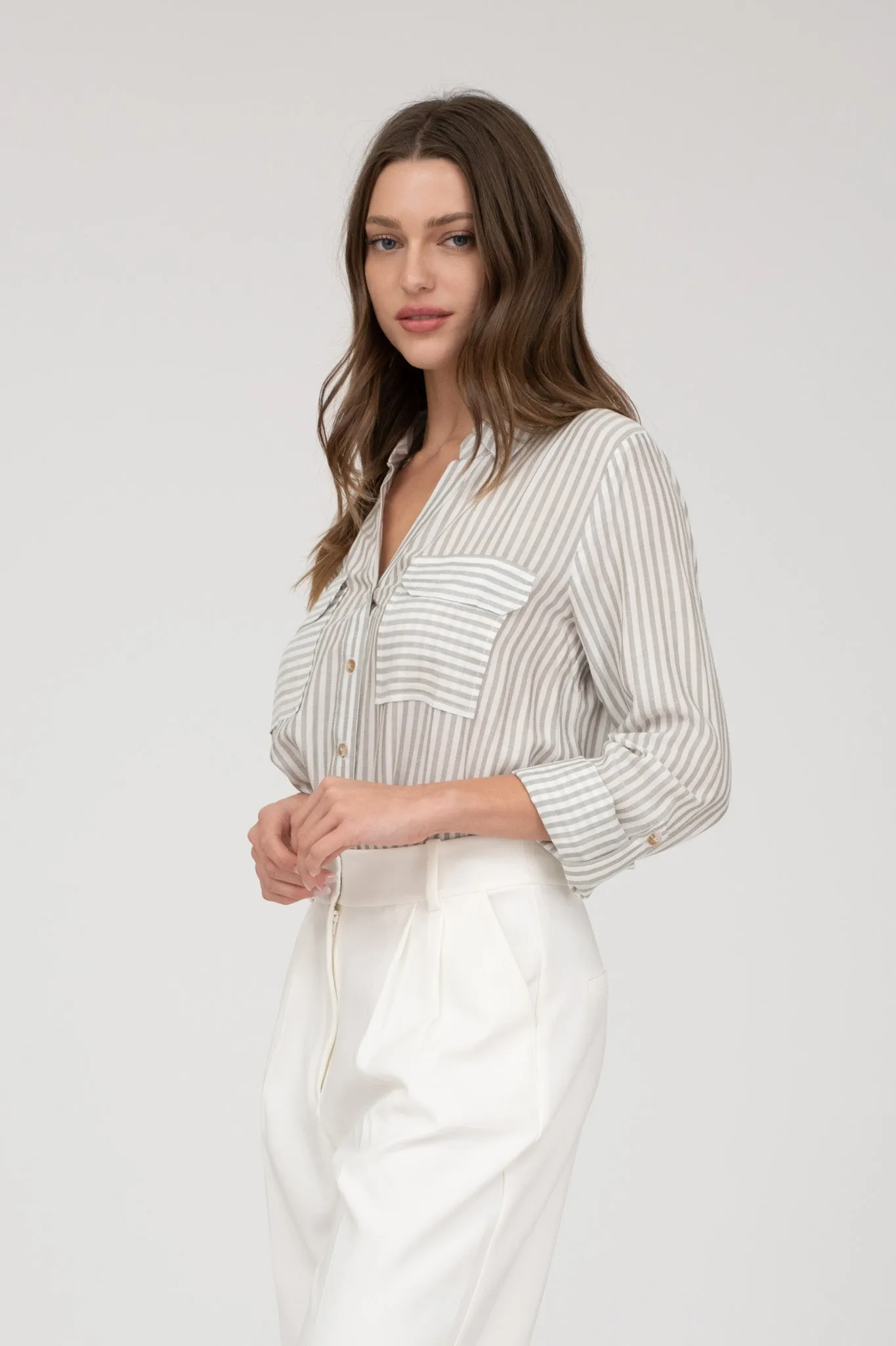 STRIPE COLLARED BUTTON DOWN LIGHTWEIGHT SHIRT sold by Blu Pepper product image thumbnail 5