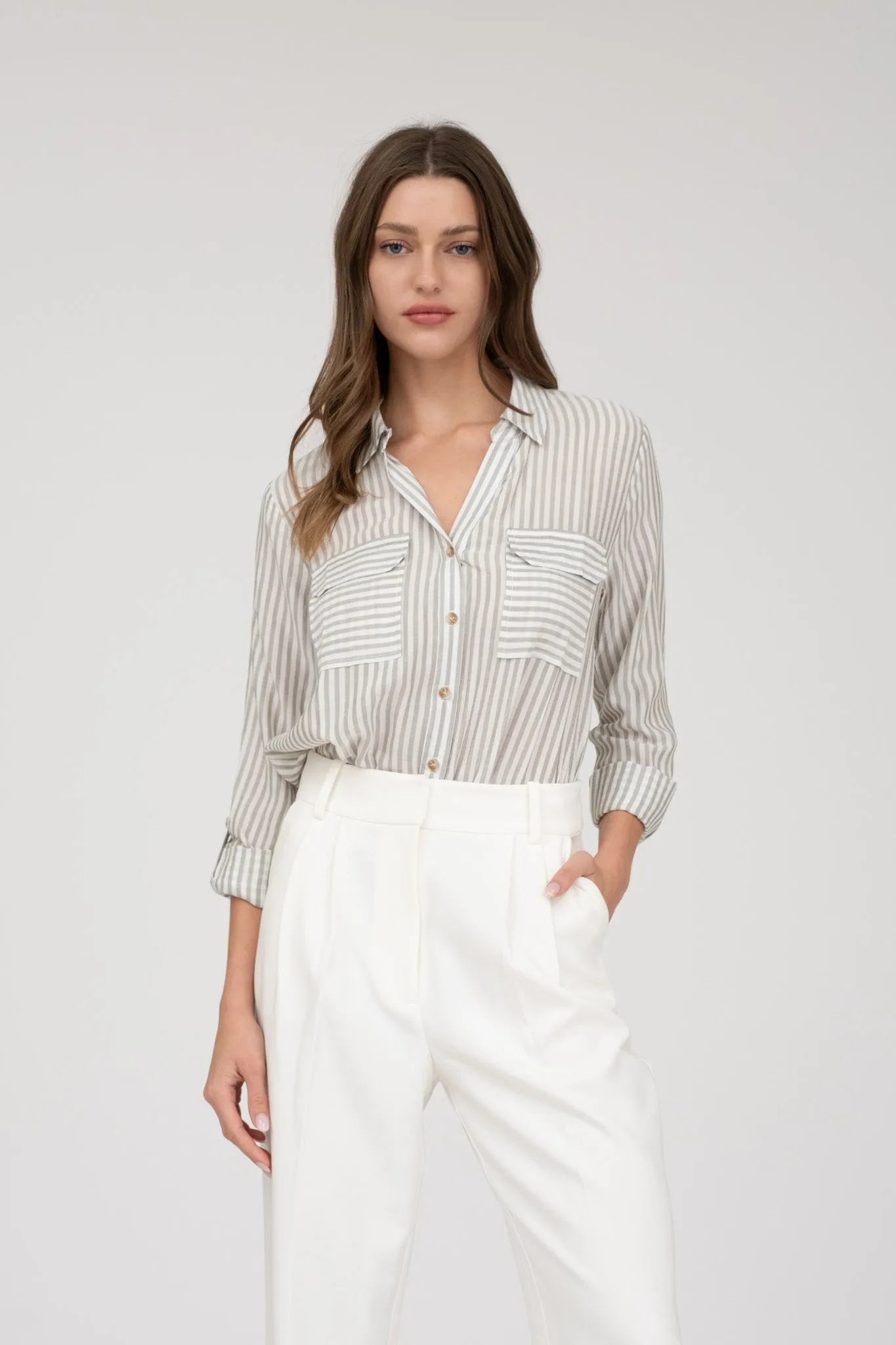STRIPE COLLARED BUTTON DOWN LIGHTWEIGHT SHIRT sold by Blu Pepper product image thumbnail 4