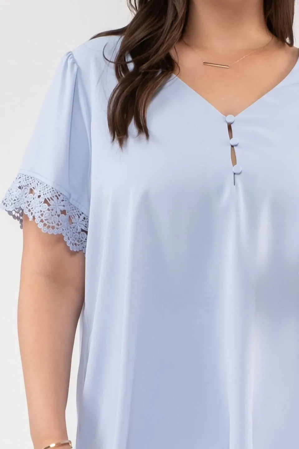 PLUS V NECK BUTTON FRONT LACE SHORT SLEEVE BLOUSE sold by Blu Pepper product image thumbnail 4