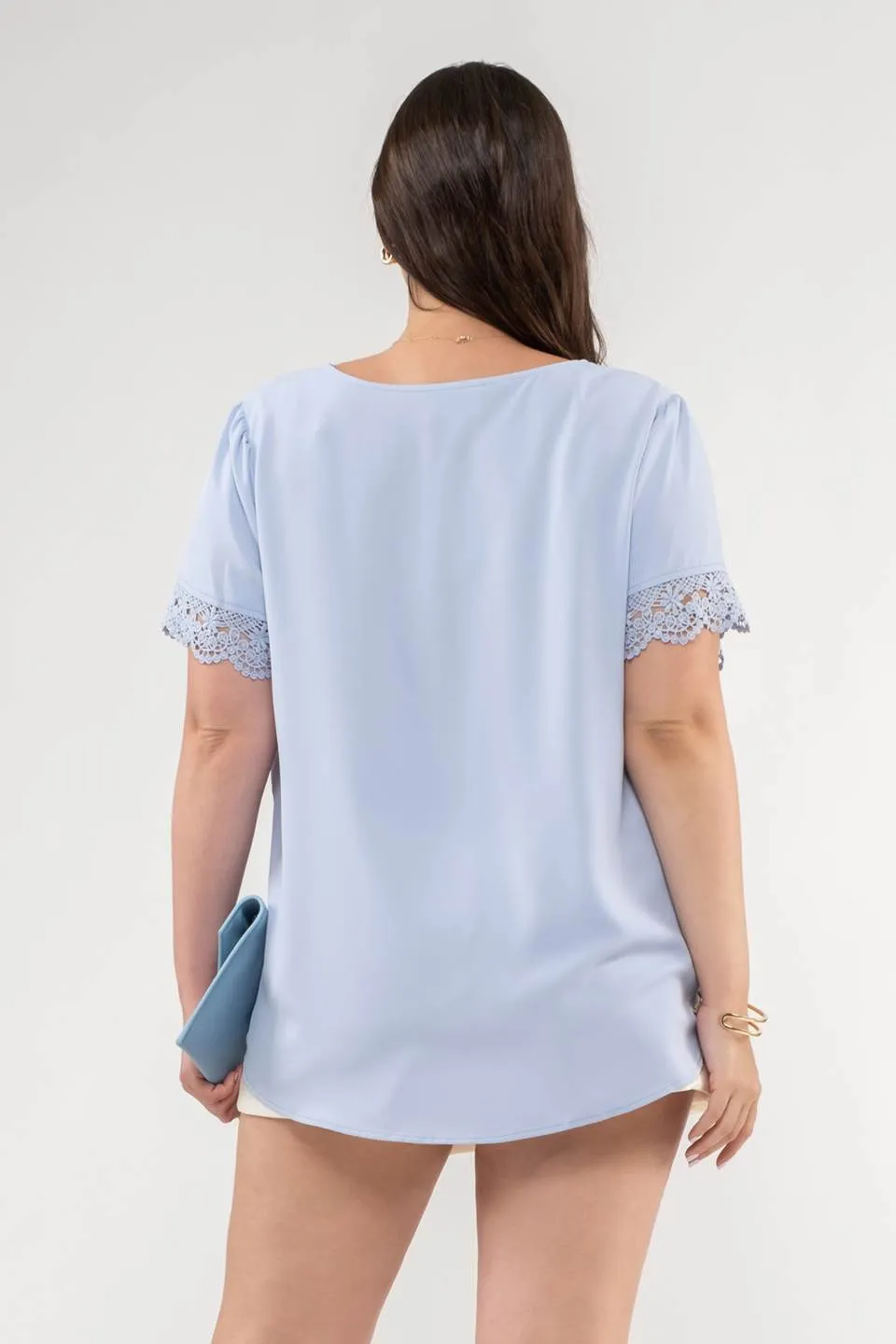 PLUS V NECK BUTTON FRONT LACE SHORT SLEEVE BLOUSE sold by Blu Pepper product image thumbnail 2
