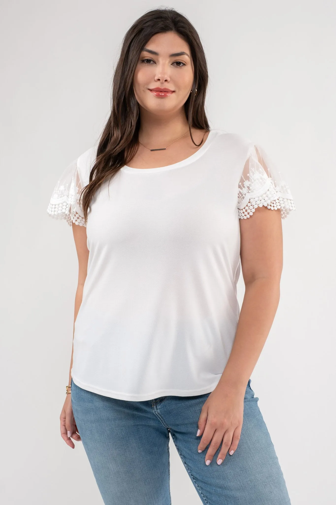 PLUS LACE SLEEVE KNIT TOP sold by Blu Pepper