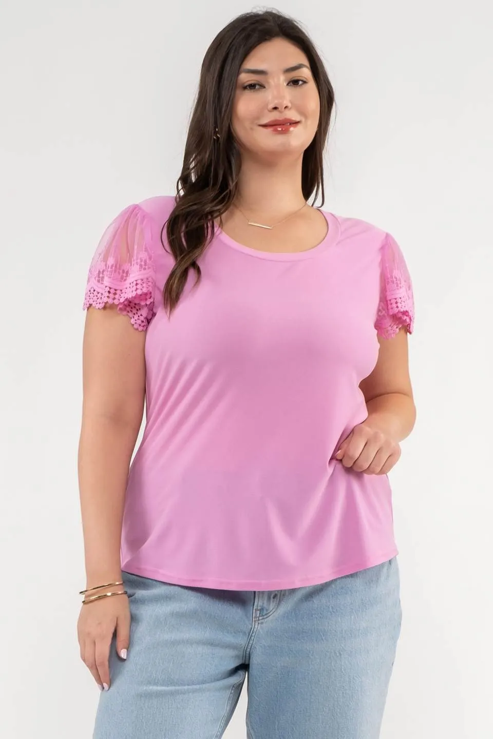 PLUS LACE SLEEVE KNIT TOP sold by Blu Pepper product image thumbnail 5