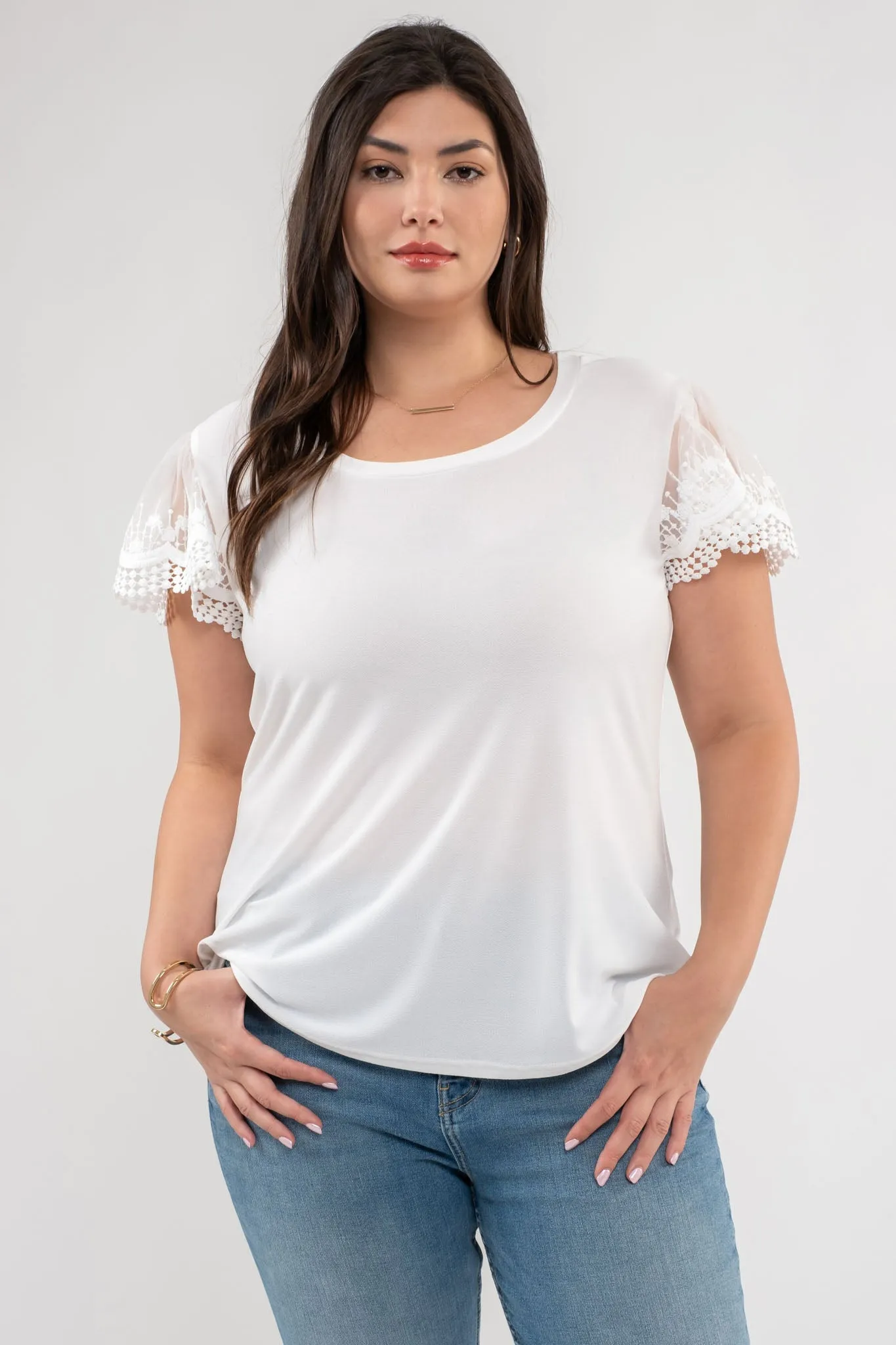 PLUS LACE SLEEVE KNIT TOP sold by Blu Pepper product image thumbnail 3