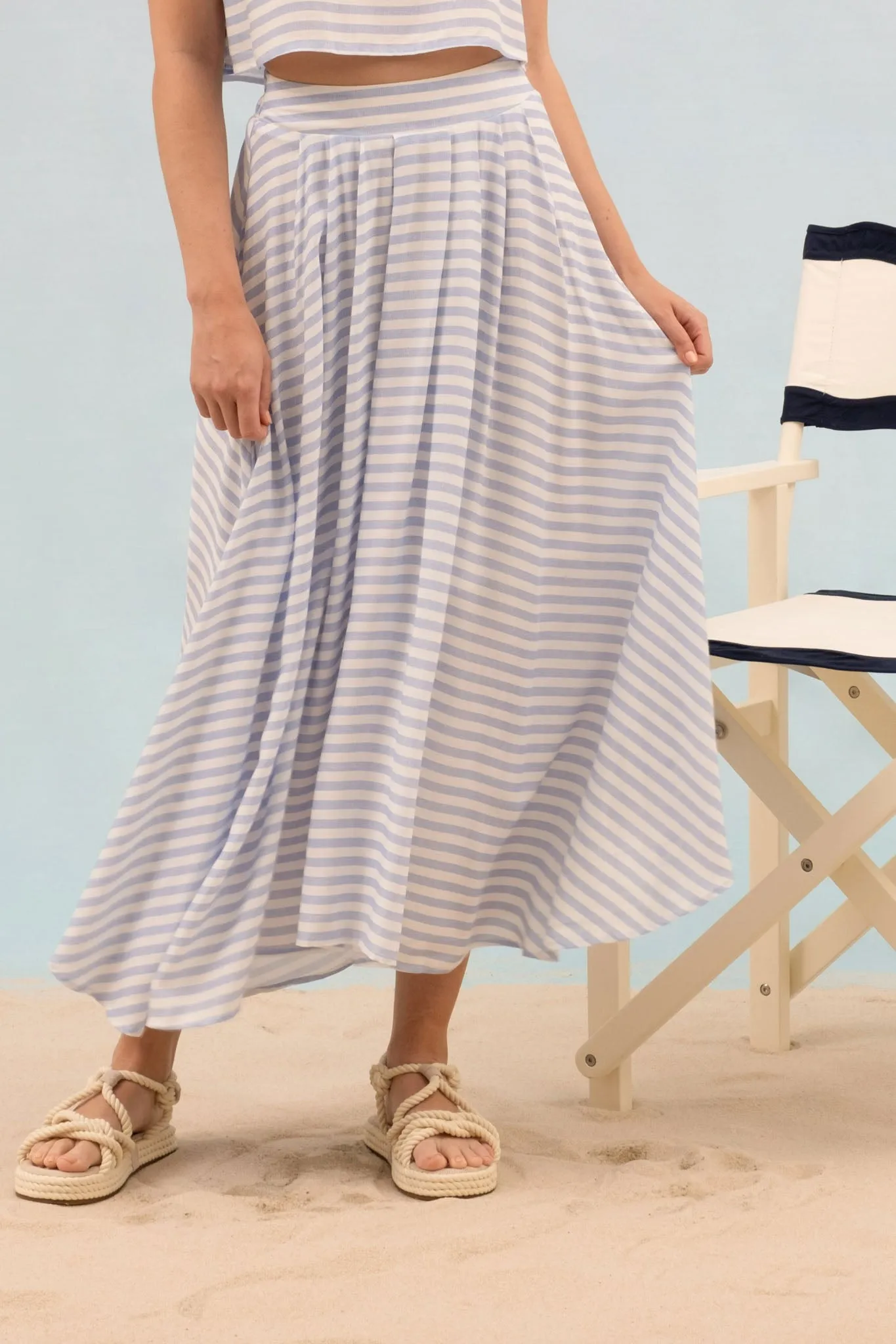 STRIPE HIGH WAIST PLEATED MIDI SKIRT sold by Blu Pepper product image thumbnail 5