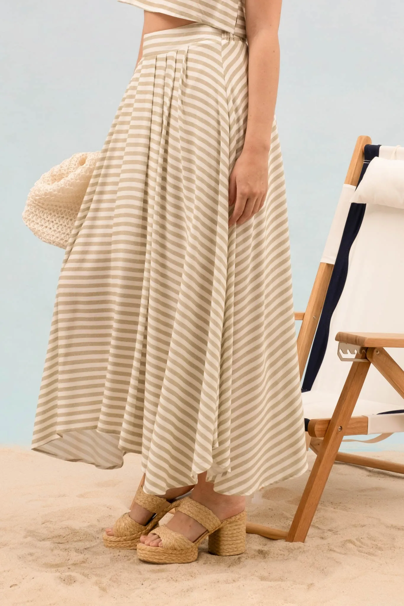 STRIPE HIGH WAIST PLEATED MIDI SKIRT sold by Blu Pepper product image thumbnail 3