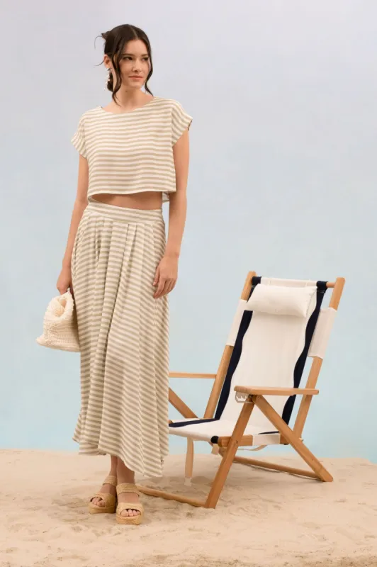 STRIPE HIGH WAIST PLEATED MIDI SKIRT sold by Blu Pepper