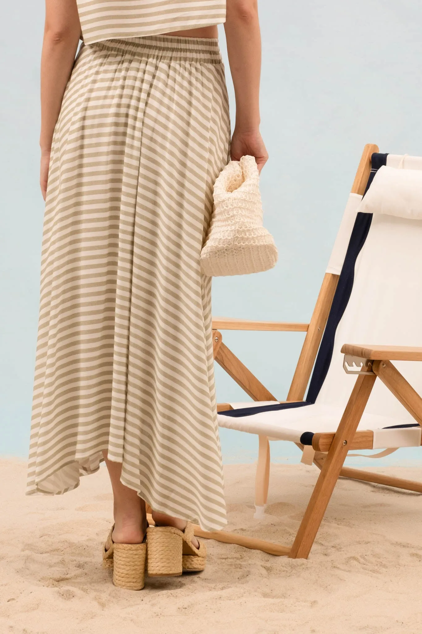 STRIPE HIGH WAIST PLEATED MIDI SKIRT sold by Blu Pepper product image thumbnail 2