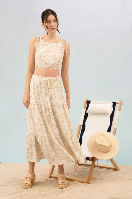BOHO FLORAL PRINT TIERED MIDI SKIRT sold by Blu Pepper
