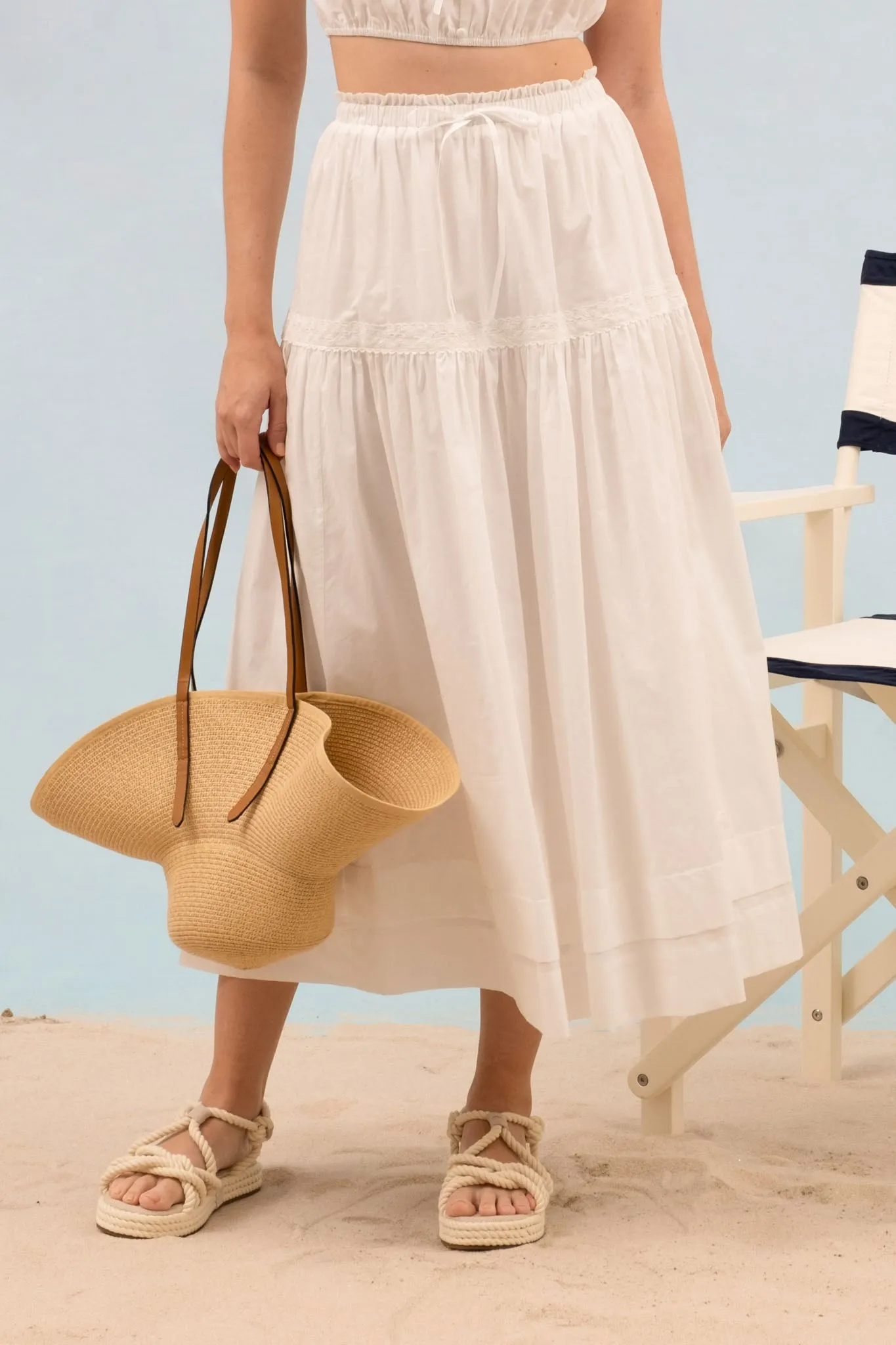 RUFFLE DETAIL WAIST FRONT TIE MIDI SKIRT sold by Blu Pepper product image thumbnail 4