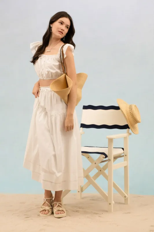 RUFFLE DETAIL WAIST FRONT TIE MIDI SKIRT made by Blu Pepper