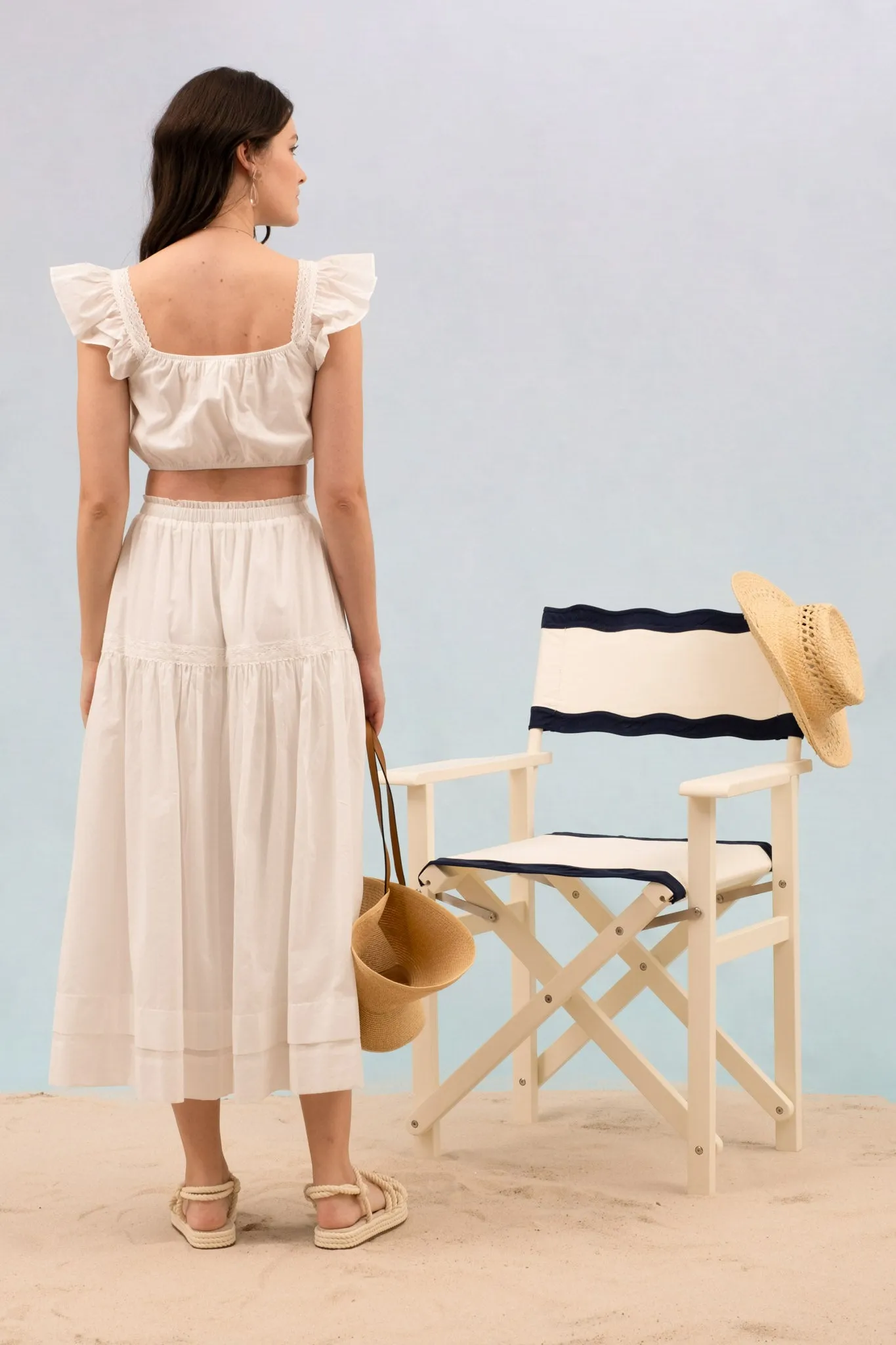 SQUARE NECK CROCHET TRIM RUFFLE SLEEVE CROP TOP sold by Blu Pepper product image thumbnail 2