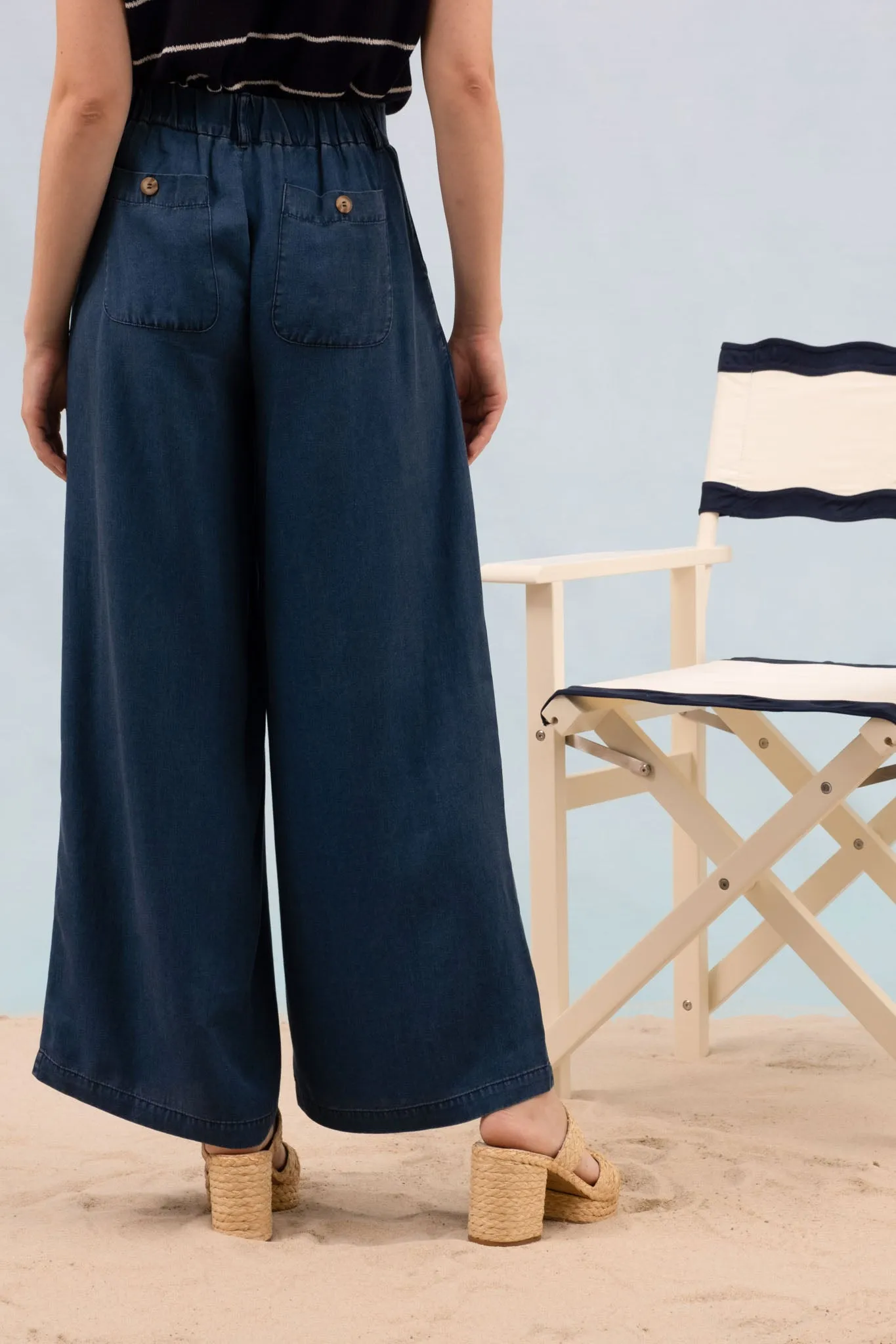 DARK CHAMBRAY PINTUCK DETAIL WIDE LEG PANTS sold by Blu Pepper product image thumbnail 4