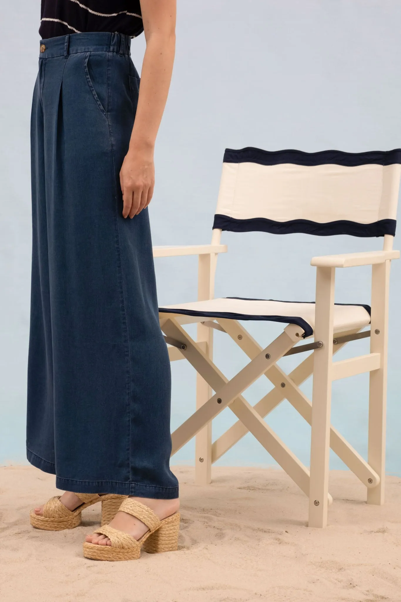 DARK CHAMBRAY PINTUCK DETAIL WIDE LEG PANTS sold by Blu Pepper product image thumbnail 3