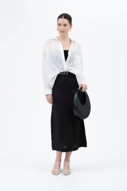 STRIPE SHEER OVERSIZED COLLARED BUTTON DOWN SHIRT sold by Blu Pepper