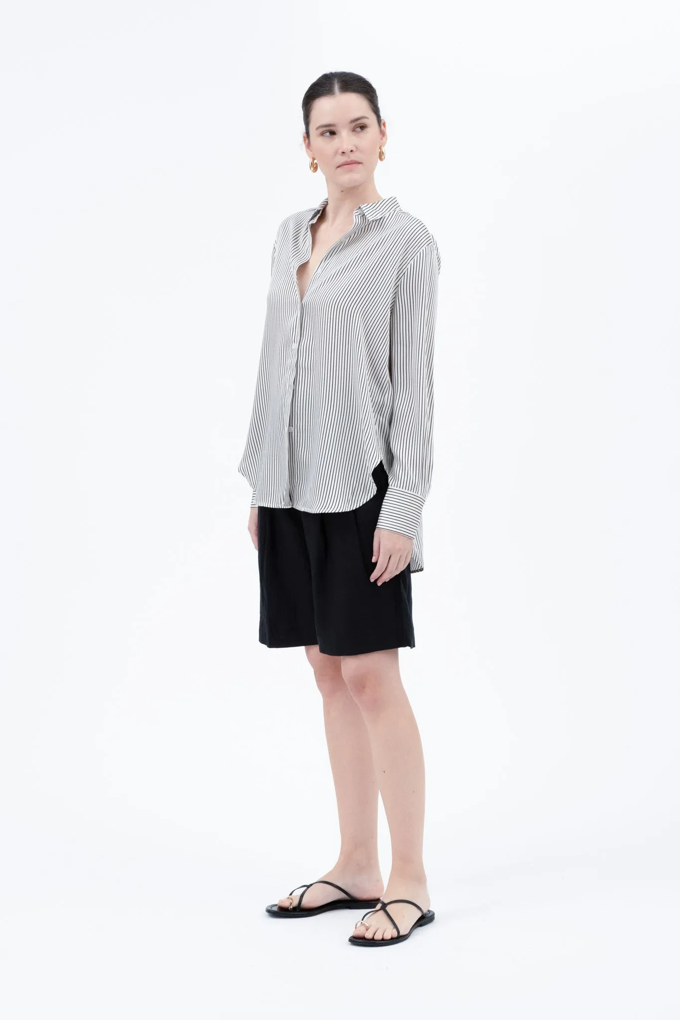 PINSTRIPE BUTTON DOWN LONG SLEEVE SATIN BLOUSE sold by Blu Pepper product image thumbnail 3
