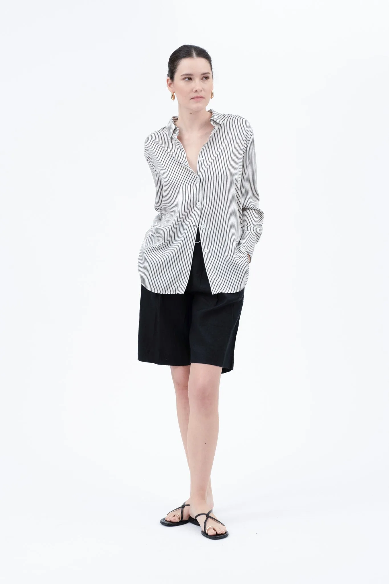 PINSTRIPE BUTTON DOWN LONG SLEEVE SATIN BLOUSE sold by Blu Pepper product image thumbnail 5