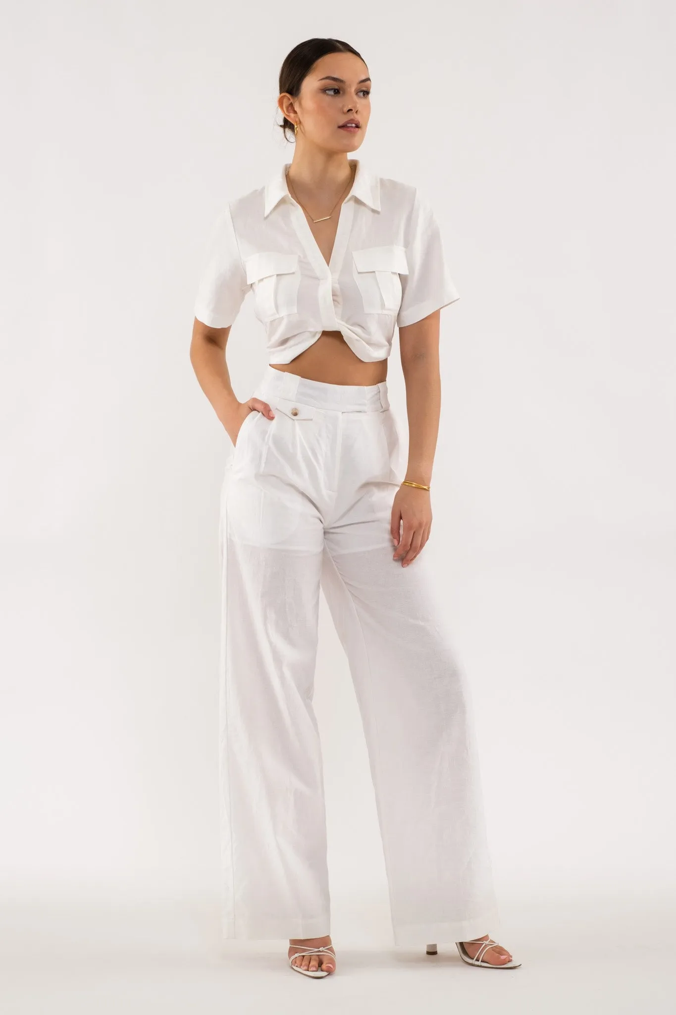 TWIST FRONT LINEN CROP TOP sold by Blu Pepper product image thumbnail 3